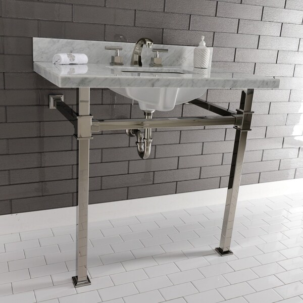 KVPB36MSQ6 36-Inch Carrara Marble Console Sink, Marble White/Polished Nickel